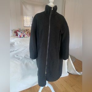 H&M teddy sherpa warm oversized coat grey anthracite zip up size M